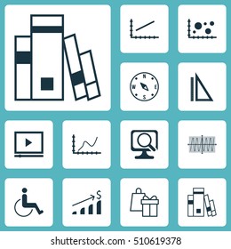 Set Of 12 Universal Editable Icons. Can Be Used For Web, Mobile And App Design. Includes Icons Such As Library, Shopping, Cosinus Diagram And More.