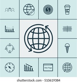 Set Of 12 Universal Editable Icons. Can Be Used For Web, Mobile And App Design. Includes Icons Such As Business Goal, Cosinus Diagram, Locate And More.