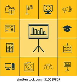 Set Of 12 Universal Editable Icons. Can Be Used For Web, Mobile And App Design. Includes Icons Such As Cooperation, Graduation, Celebration Cake And More.