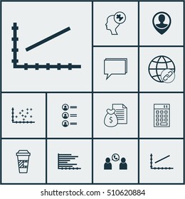 Set Of 12 Universal Editable Icons. Can Be Used For Web, Mobile And App Design. Includes Icons Such As Investment, Plot Diagram, Takeaway Coffee And More.