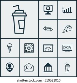 Set Of 12 Universal Editable Icons. Can Be Used For Web, Mobile And App Design. Includes Icons Such As Newsletter, Greeting Email, Frozen Food And More.