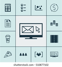 Set Of 12 Universal Editable Icons. Can Be Used For Web, Mobile And App Design. Includes Icons Such As Questionnaire, Financial, Photo Camera And More.