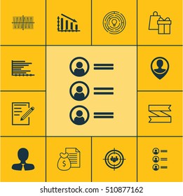 Set Of 12 Universal Editable Icons. Can Be Used For Web, Mobile And App Design. Includes Icons Such As Bars Chart, Employee Location, Job Applicants And More.