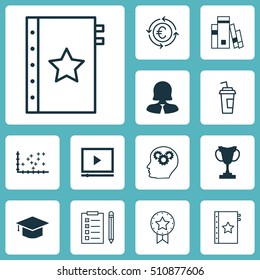Set Of 12 Universal Editable Icons. Can Be Used For Web, Mobile And App Design. Includes Icons Such As Business Woman, Currency Recycle, Reminder And More.