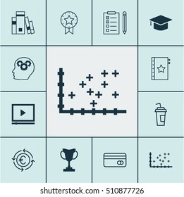 Set Of 12 Universal Editable Icons. Can Be Used For Web, Mobile And App Design. Includes Icons Such As Graduation, Library, Video Player And More.