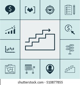 Set Of 12 Universal Editable Icons. Can Be Used For Web, Mobile And App Design. Includes Icons Such As Business Deal, Pin Employee, Stock Market And More.