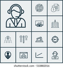 Set Of 12 Universal Editable Icons. Can Be Used For Web, Mobile And App Design. Includes Icons Such As Report, World, Employee Location And More.