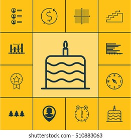 Set Of 12 Universal Editable Icons. Can Be Used For Web, Mobile And App Design. Includes Icons Such As Bars Chart, Graphical Grid, Holiday Ornament And More.