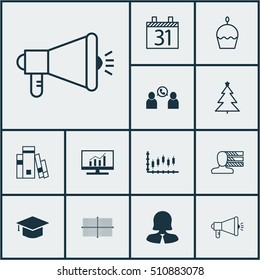 Set Of 12 Universal Editable Icons. Can Be Used For Web, Mobile And App Design. Includes Icons Such As Stock Market, Personal Skills, Graduation And More.