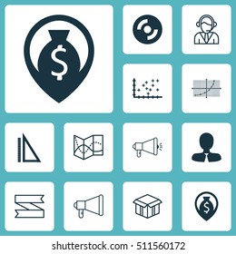 Set Of 12 Universal Editable Icons. Can Be Used For Web, Mobile And App Design. Includes Icons Such As Media Campaign, Plot Diagram, Announcement And More.