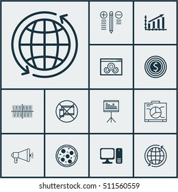 Set Of 12 Universal Editable Icons. Can Be Used For Web, Mobile And App Design. Includes Icons Such As Sinus Graph, Decision Making, Pizza Meal And More.