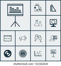 Set Of 12 Universal Editable Icons. Can Be Used For Web, Mobile And App Design. Includes Icons Such As Library, Measurement, Blank Cd And More.