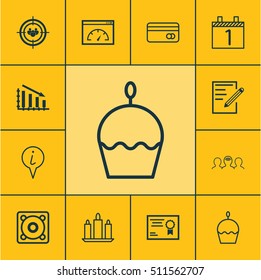 Set Of 12 Universal Editable Icons. Can Be Used For Web, Mobile And App Design. Includes Icons Such As Birthday Cake, Certificate, Agenda And More.