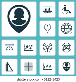Set Of 12 Universal Editable Icons. Can Be Used For Web, Mobile And App Design. Includes Icons Such As Accessibility, Pin Employee, Stock Market And More.