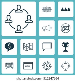 Set Of 12 Universal Editable Icons. Can Be Used For Web, Mobile And App Design. Includes Icons Such As Money Recycle, Media Campaign, Coding And More.