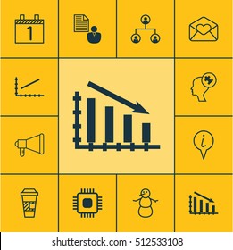 Set Of 12 Universal Editable Icons. Can Be Used For Web, Mobile And App Design. Includes Icons Such As Fail Graph, Takeaway Coffee, Greeting Email And More.