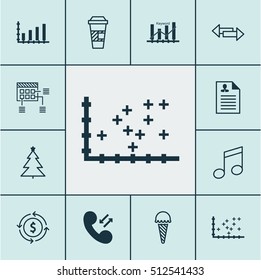Set Of 12 Universal Editable Icons. Can Be Used For Web, Mobile And App Design. Includes Icons Such As Crotchets, Decorated Tree, Cellular Data And More.