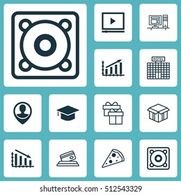 Set Of 12 Universal Editable Icons. Can Be Used For Web, Mobile And App Design. Includes Icons Such As Graduation, Profit Graph, Sliced Pizza And More.