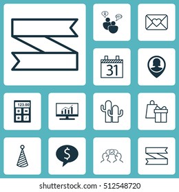 Set Of 12 Universal Editable Icons. Can Be Used For Web, Mobile And App Design. Includes Icons Such As Cooperation, Market Research, Celebration Letter And More.