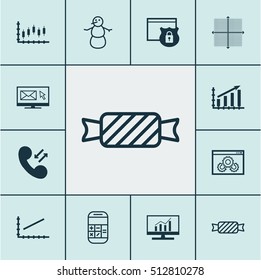 Set Of 12 Universal Editable Icons. Can Be Used For Web, Mobile And App Design. Includes Icons Such As Sweet, Market Research, Winter And More.