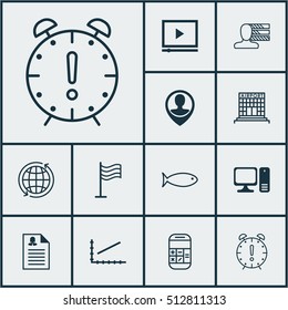 Set Of 12 Universal Editable Icons. Can Be Used For Web, Mobile And App Design. Includes Icons Such As Personal Skills, World, Fishing And More.