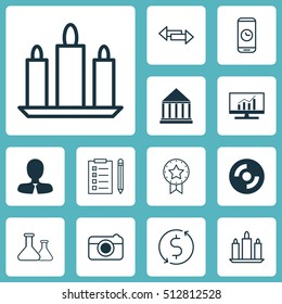 Set Of 12 Universal Editable Icons. Can Be Used For Web, Mobile And App Design. Includes Icons Such As Chemical, Education Center, Market Research And More.