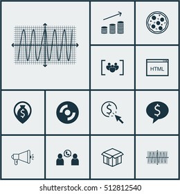 Set Of 12 Universal Editable Icons. Can Be Used For Web, Mobile And App Design. Includes Icons Such As Pizza Meal, Blank Cd, Coding And More.