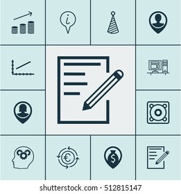 Set Of 12 Universal Editable Icons. Can Be Used For Web, Mobile And App Design. Includes Icons Such As Pin Employee, Line Graph, Money Navigation And More.