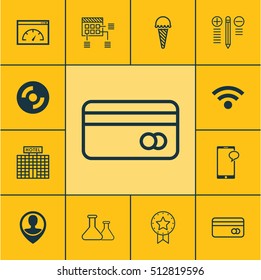 Set Of 12 Universal Editable Icons. Can Be Used For Web, Mobile And App Design. Includes Icons Such As Frozen Food, Plastic Card, Schedule And More.