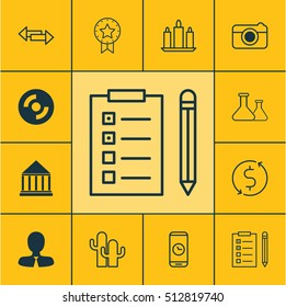 Set Of 12 Universal Editable Icons. Can Be Used For Web, Mobile And App Design. Includes Icons Such As Education Center, Manager, Reminder And More.