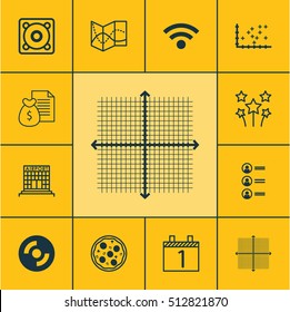 Set Of 12 Universal Editable Icons. Can Be Used For Web, Mobile And App Design. Includes Icons Such As Blank Cd, Festive Fireworks, Plot Diagram And More.