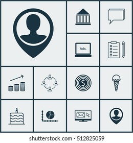 Set Of 12 Universal Editable Icons. Can Be Used For Web, Mobile And App Design. Includes Icons Such As Conference, Frozen Food, Employee Location And More.
