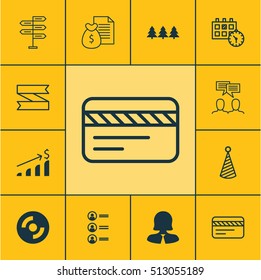 Set Of 12 Universal Editable Icons. Can Be Used For Web, Mobile And App Design. Includes Icons Such As Blank Cd, Blank Ribbon, Business Woman And More.