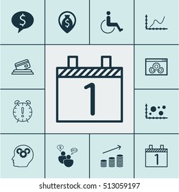 Set Of 12 Universal Editable Icons. Can Be Used For Web, Mobile And App Design. Includes Icons Such As Money Navigation, SEO Brainstorm, Achievement Graph And More.