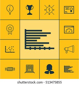 Set Of 12 Universal Editable Icons. Can Be Used For Web, Mobile And App Design. Includes Icons Such As Announcement, Sweet, Business Woman And More.