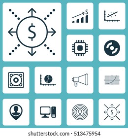 Set Of 12 Universal Editable Icons. Can Be Used For Web, Mobile And App Design. Includes Icons Such As Analytics, Line Grid, Desktop Computer And More.