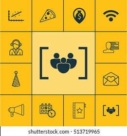 Set Of 12 Universal Editable Icons. Can Be Used For Web, Mobile And App Design. Includes Icons Such As Questionnaire, Birthday Hat, Sliced Pizza And More.