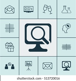 Set Of 12 Universal Editable Icons. Can Be Used For Web, Mobile And App Design. Includes Icons Such As Present, Champagne Glasses, Human Mind And More.