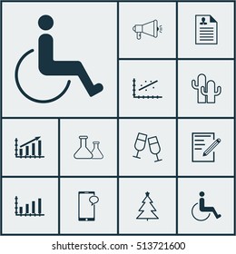 Set Of 12 Universal Editable Icons. Can Be Used For Web, Mobile And App Design. Includes Icons Such As Media Campaign, Accessibility, Dynamics And More.