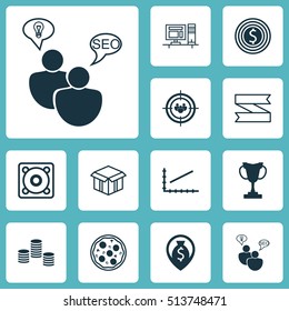 Set Of 12 Universal Editable Icons. Can Be Used For Web, Mobile And App Design. Includes Icons Such As Blank Ribbon, Music, Line Graph And More.