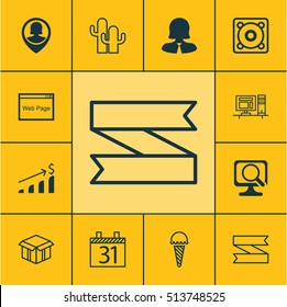 Set Of 12 Universal Editable Icons. Can Be Used For Web, Mobile And App Design. Includes Icons Such As Frozen Food, Computer, Music And More.