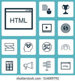 Set Of 12 Universal Editable Icons. Can Be Used For Web, Mobile And App Design. Includes Icons Such As Announcement, Opportunity, Cooperation And More.