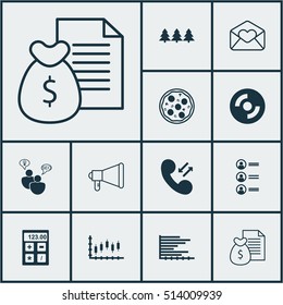 Set Of 12 Universal Editable Icons. Can Be Used For Web, Mobile And App Design. Includes Icons Such As Blank Cd, Financial, Stock Market And More.
