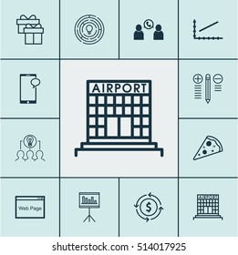 Set Of 12 Universal Editable Icons. Can Be Used For Web, Mobile And App Design. Includes Icons Such As Presentation, Innovation, Sliced Pizza And More.