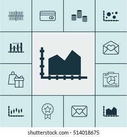 Set Of 12 Universal Editable Icons. Can Be Used For Web, Mobile And App Design. Includes Icons Such As Stock Market, Keyword Optimisation, Greeting Email And More.