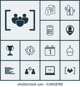 Set Of 12 Universal Editable Icons. Can Be Used For Web, Mobile And App Design. Includes Icons Such As Money Recycle, Birthday Cake, Cacti And More.