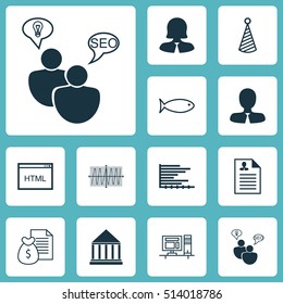 Set Of 12 Universal Editable Icons. Can Be Used For Web, Mobile And App Design. Includes Icons Such As Computer, Birthday Hat, Coding And More.