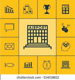 Set Of 12 Universal Editable Icons. Can Be Used For Web, Mobile And App Design. Includes Icons Such As Time Management, Fail Graph, Fishing And More.