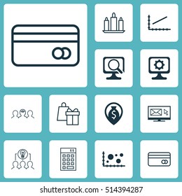 Set Of 12 Universal Editable Icons. Can Be Used For Web, Mobile And App Design. Includes Icons Such As Line Graph, Collaborative Solution, Shopping And More.