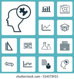 Set Of 12 Universal Editable Icons. Can Be Used For Web, Mobile And App Design. Includes Icons Such As Human Mind, Changes Graph, Stock Market And More.